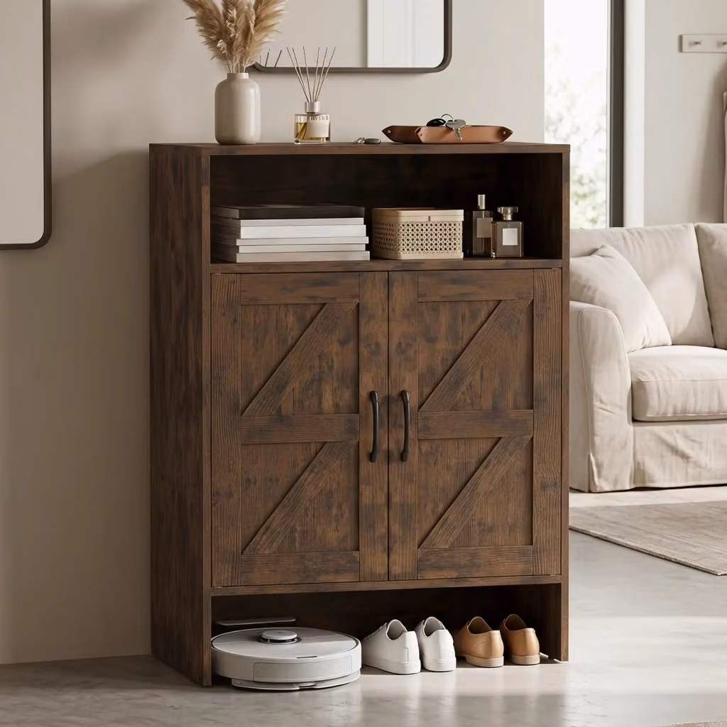Scarpiera salvaspazio DESIGN IN con ripiani regolabili e scomparto aperto, mobile porta scarpe in legno marrone opaco per ingresso e soggiorno – 2