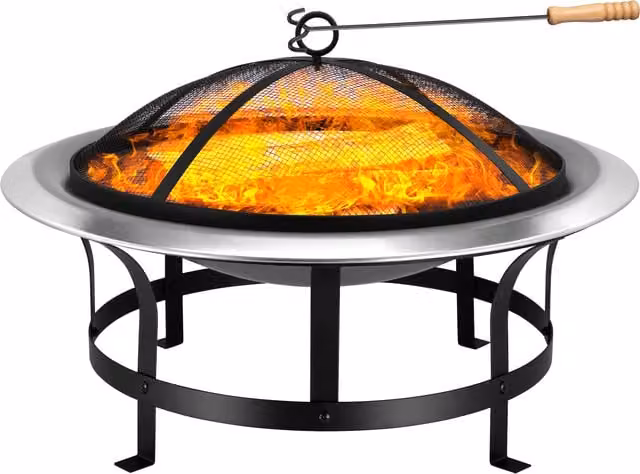 Braciere da giardino rotondo Gardebruk in acciaio inox e legno, colore argento e nero, Ø 75 cm – 1