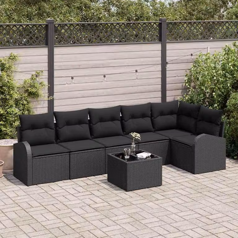 Maison Exclusive - Set Divano da Giardino con cuscino 7 pcs Nero Poly Rattan