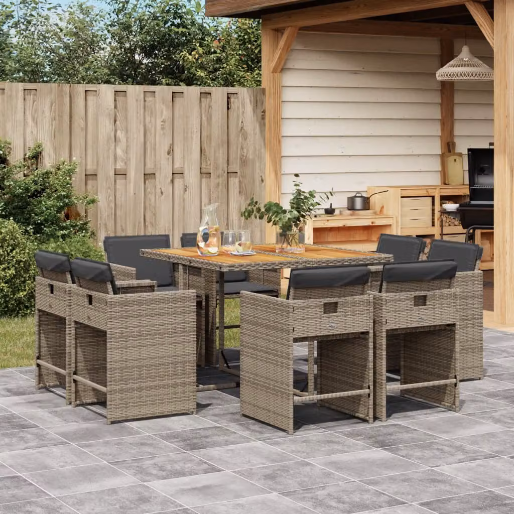 vidaXL Set da Pranzo da Giardino 9 pz in Polyrattan e Legno di Acacia Grigio e Marrone – 1