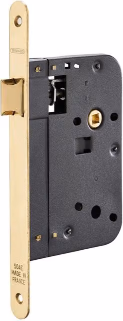 Serratura da incasso con scrocco THIRARD in ottone lucido color oro, asse 70 mm
