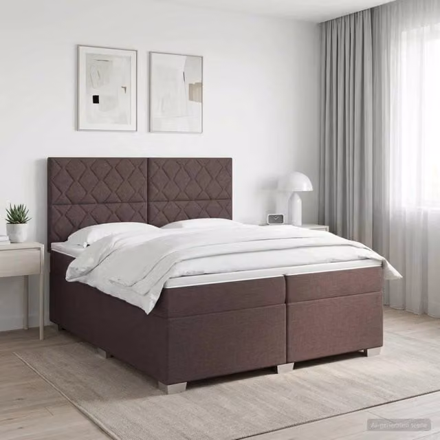 Letto box spring con materasso vidaXL in tessuto marrone e bianco L/P: 200 x 200 cm