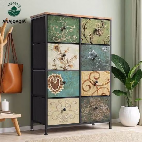 Scaffale con montanti - Stile retrò - 8 cassetti - Struttura in metallo - Ripiano in legno