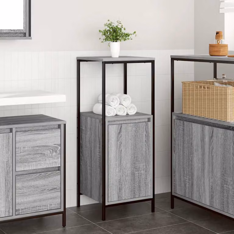 Mobile da bagno vidaXL con ripiani e ante, Grigio Sonoma, L: 36 cm, P: 35 cm, H: 95 cm