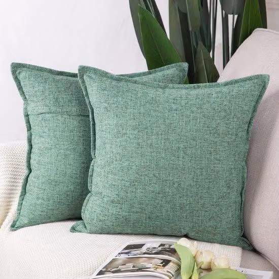 Set di federe in poliestere e lino per camera da letto, 2 pezzi, verde, 60x60 cm, quadrate