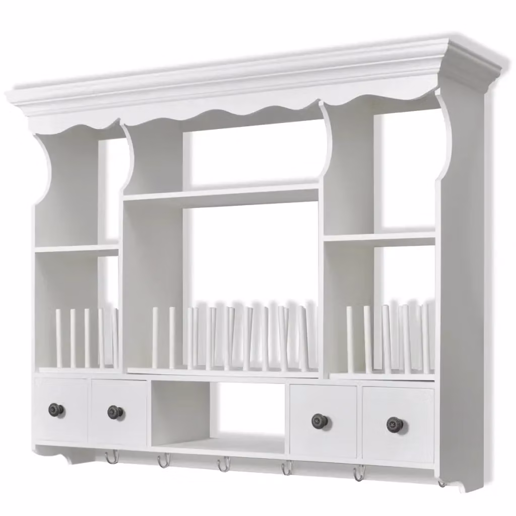 Pensile da cucina e soggiorno vidaXL in legno bianco stile antico con ripiani interni e porta bicchieri – 2