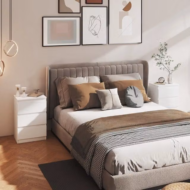 Coppia di comodini OKWISH con 3 cassetti in MDF design senza maniglie per camera da letto, bianco, L/P/H: 40 x 30 x 59,5 cm