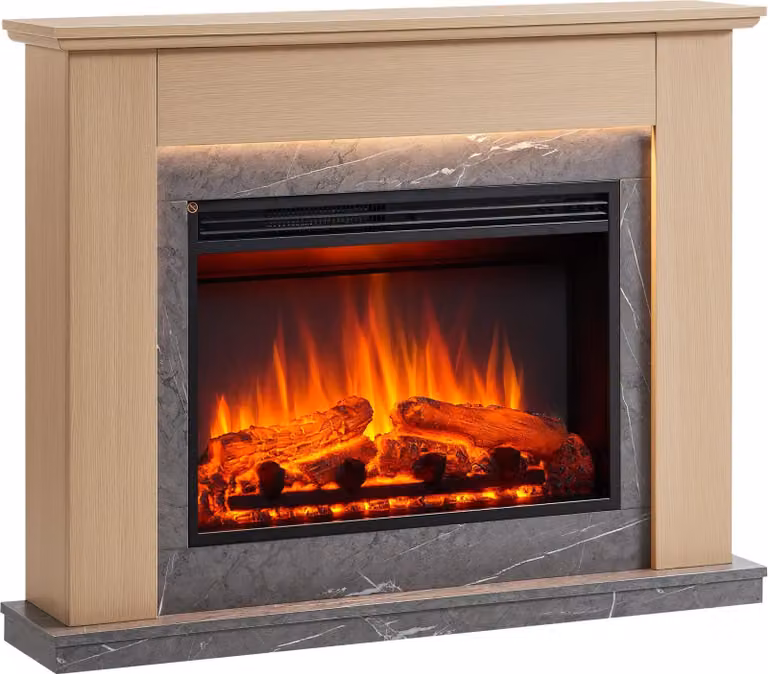 Camino elettrico da appoggio BALDERIA Ajax – Potenza termica fino a 2000 W, rovere chiaro