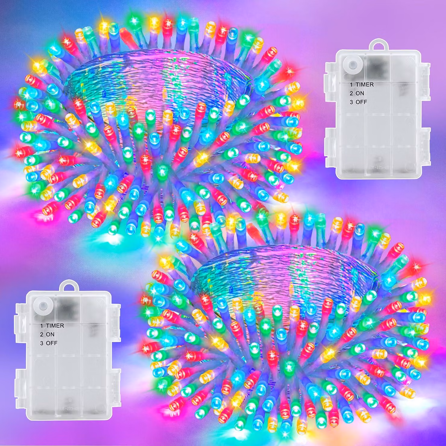 Catena luminosa LED 3M, 30 LED, multicolore, grado di protezione IP65, con timer, confezione da 2 pezzi
