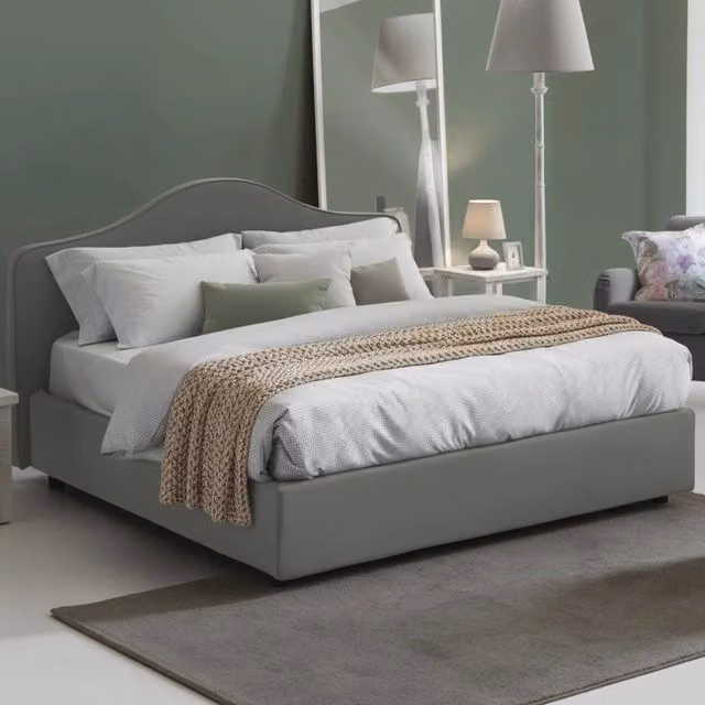 Letto Matrimoniale Talamo Italia Akym con Materasso e Contenitore a Alzata, Rivestimento in Tessuto Grigio, L/P: 160 x 200 cm – 1