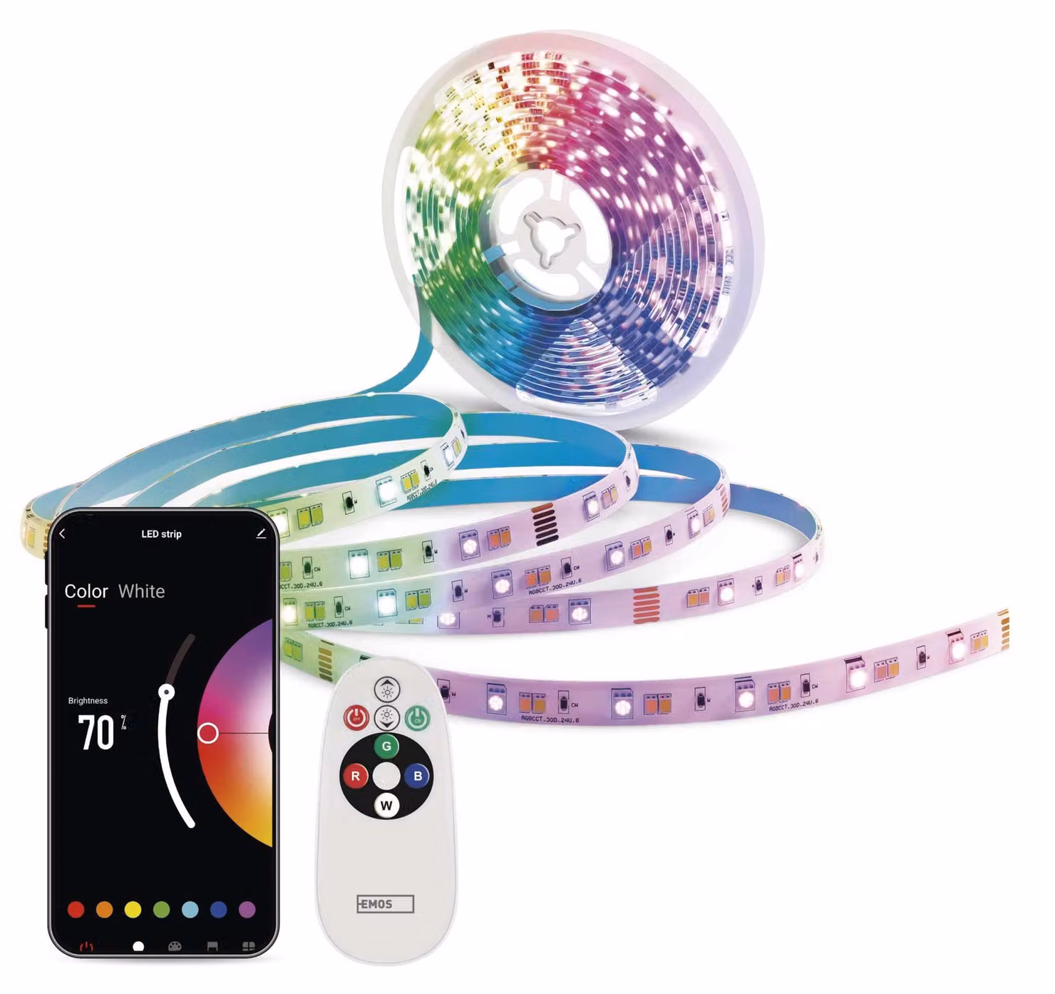 EMOS Smart LED Strip RGB/CCT 5m, striscia LED con telecomando e app, 16 milioni di colori, sincronizzazione musicale, inclusi 1,5 cavi e alimentatore, ZPW518R