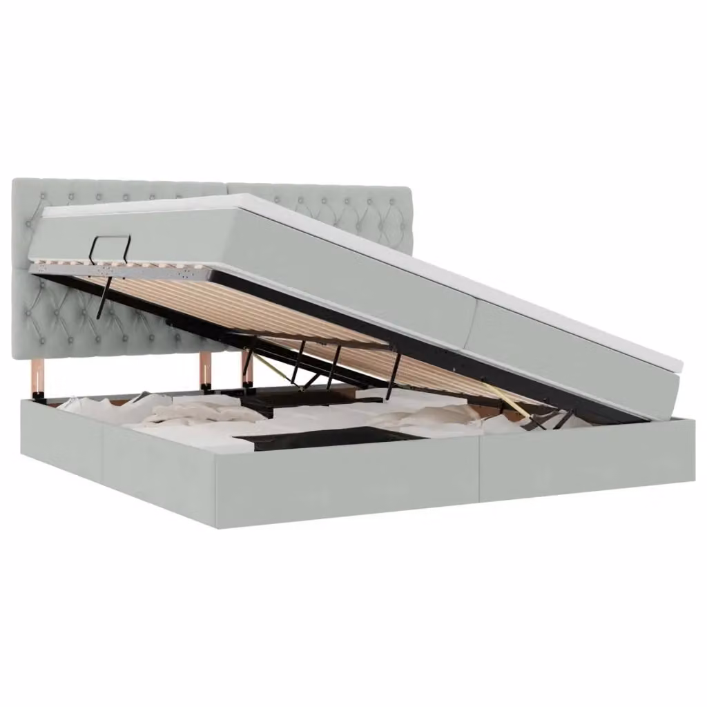 Letto con contenitore e materasso vidaXL in tessuto grigio con illuminazione LED e porte USB L/P/H: 200 x 200 x 40 cm – 2