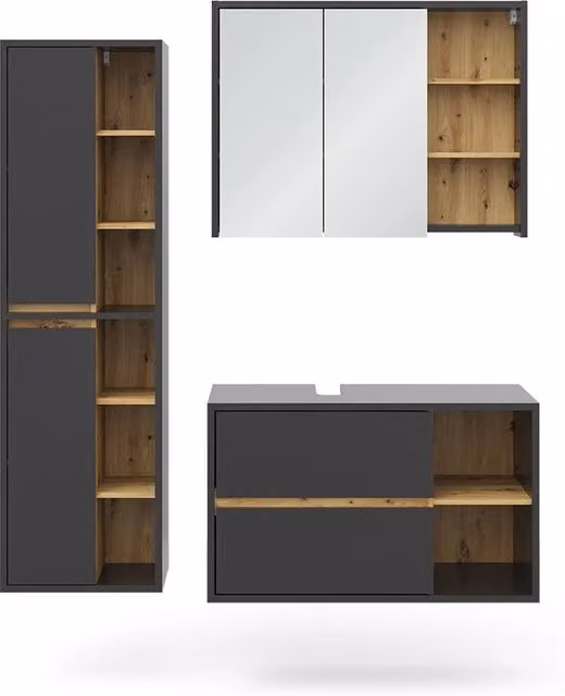 Set di mobili da bagno Viola Antracite 3 pezzi Vicco