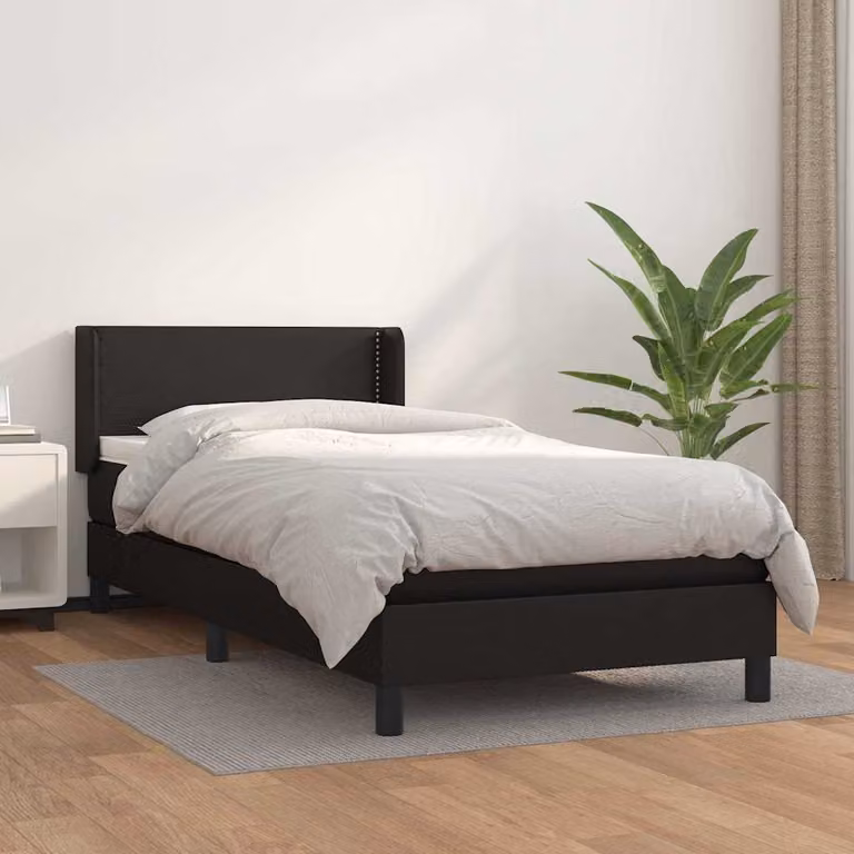 vidaXL Giroletto a Molle con Materasso in Similpelle Nero L/P/H: 90 x 190 cm