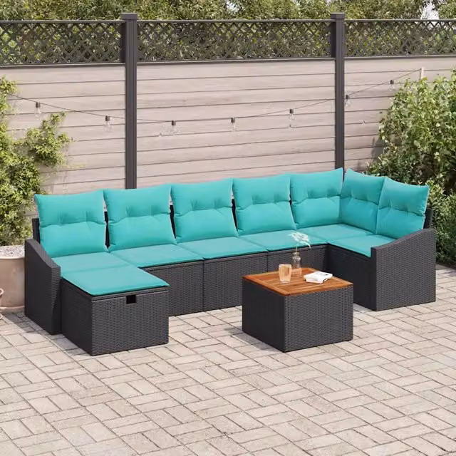 Set Divano da Giardino 8 pz Nero polyrattan 3359578