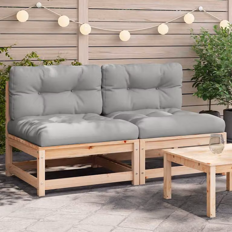 Set di 2 divani da giardino vidaXL in legno massello di pino con cuscini imbottiti in tessuto grigio e marrone