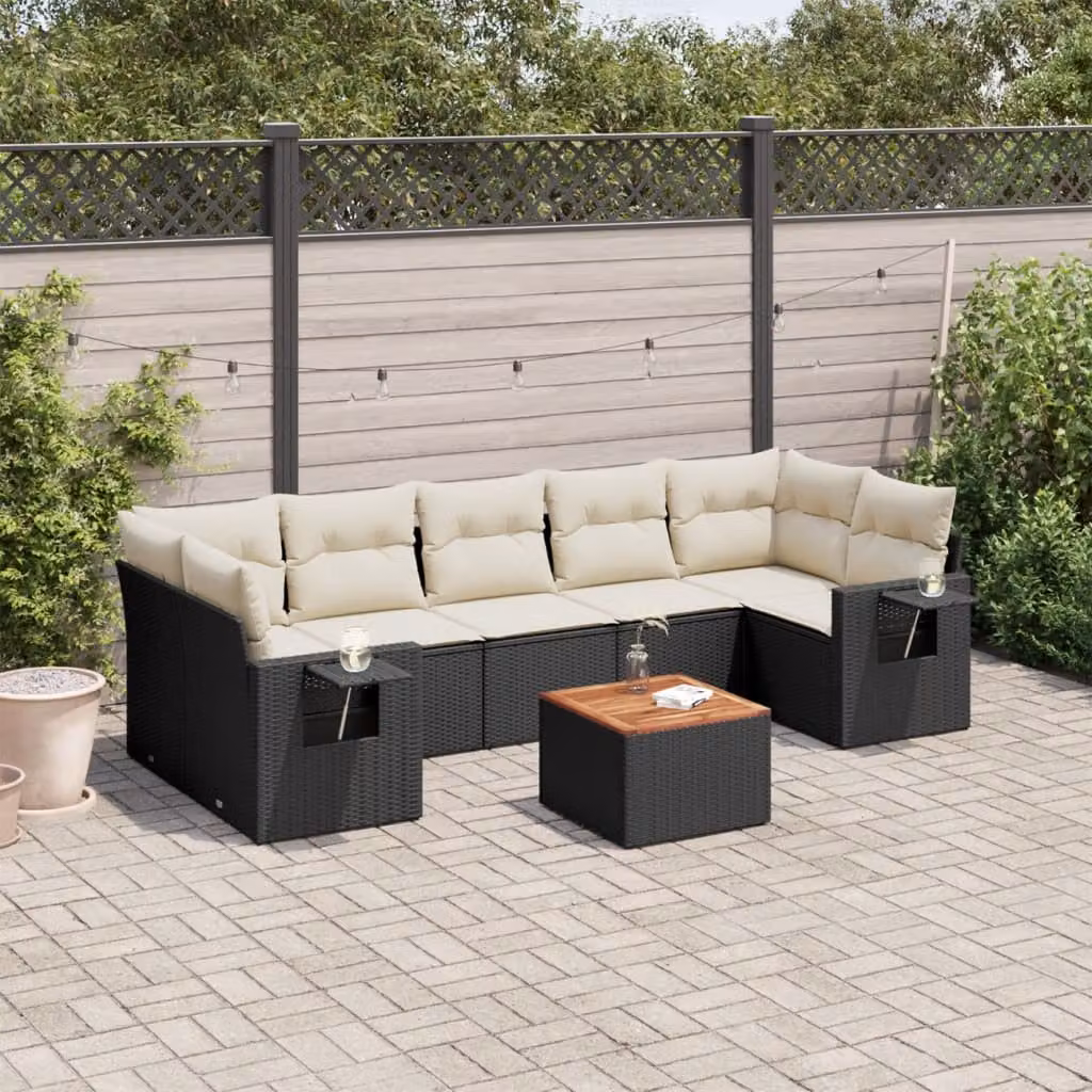 Set Divani da Giardino vidaXL in Polyrattan Nero con Cuscini 8 pz