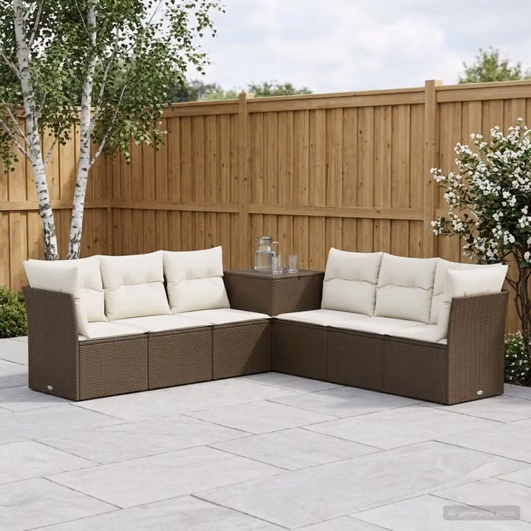 vidaXL Set di divani da giardino 7 pz con struttura in metallo e cuscini, Marrone e Bianco