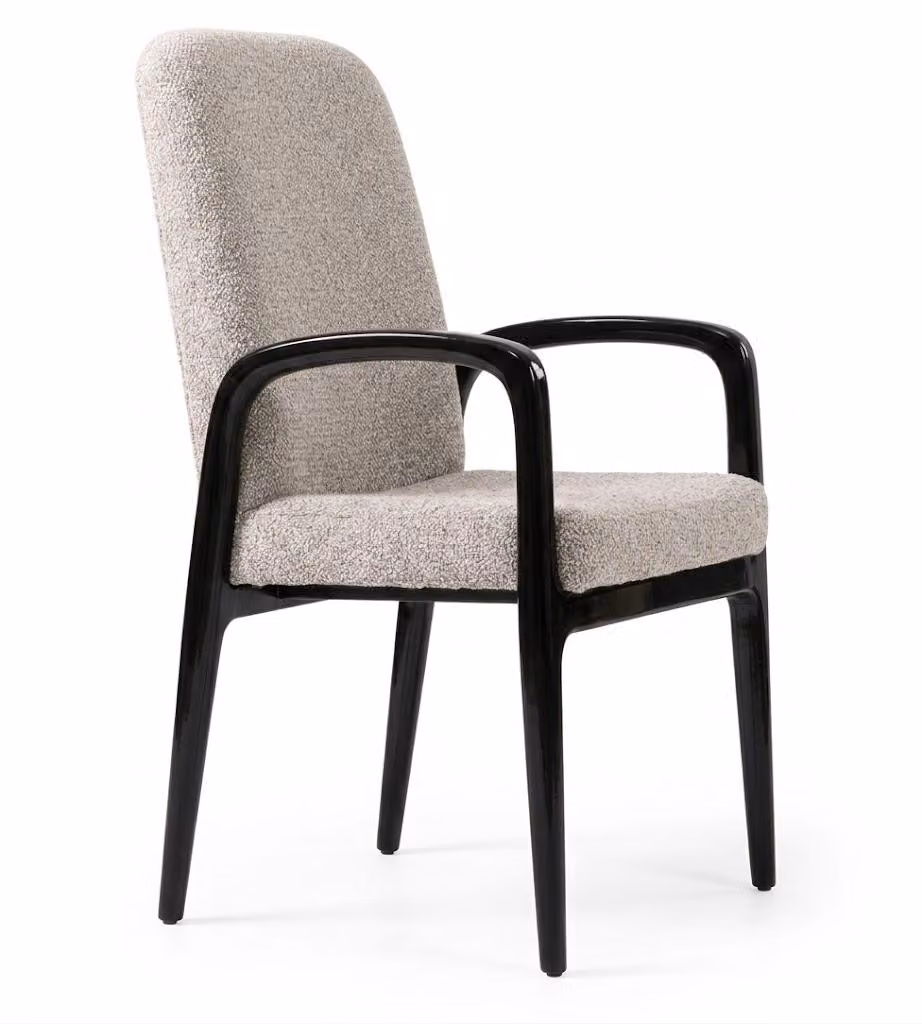 Sedia beige, imbottitura in tessuto, sedia da pranzo, design moderno, comfort di seduta