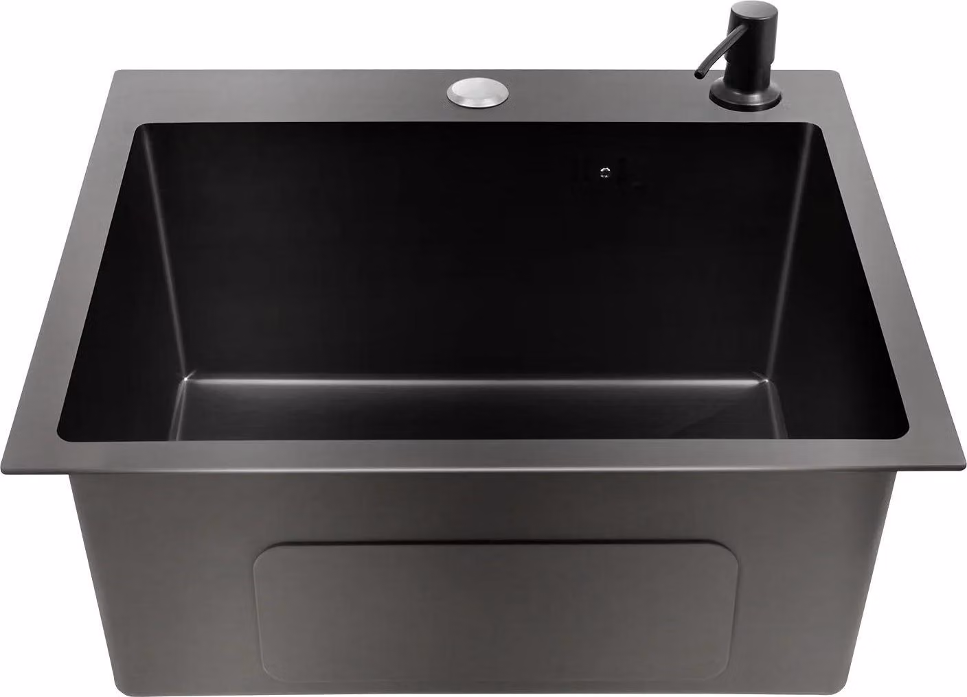Lavello da cucina in acciaio inossidabile - 45x40 cm - Lavello da incasso - Rivestimento nanotecnologico - Adatto per installazione a incasso o a sovrapposizione - Kit di scarico con cestello - Dispenser per sapone - Colore: nero