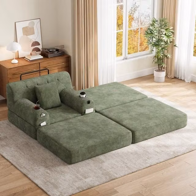Poltrona letto ¨C Minimal ¨C Verde, struttura in metallo, reclinabile con poggiapiedi