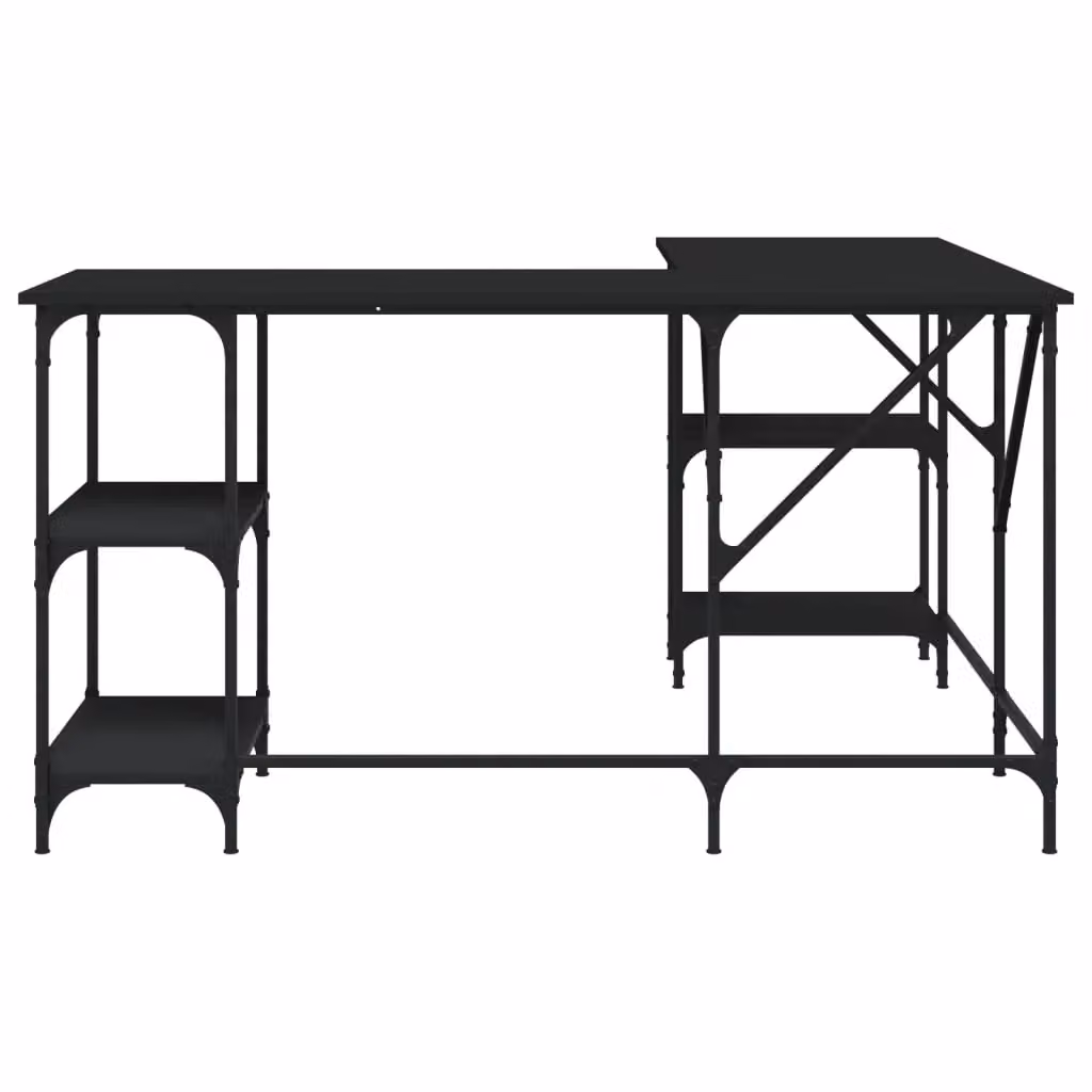 Scrivania angolare per ufficio in stile industrial con piano in MDF nero e struttura in metallo, L/P/H: 139 x 139 x 75 cm – 2