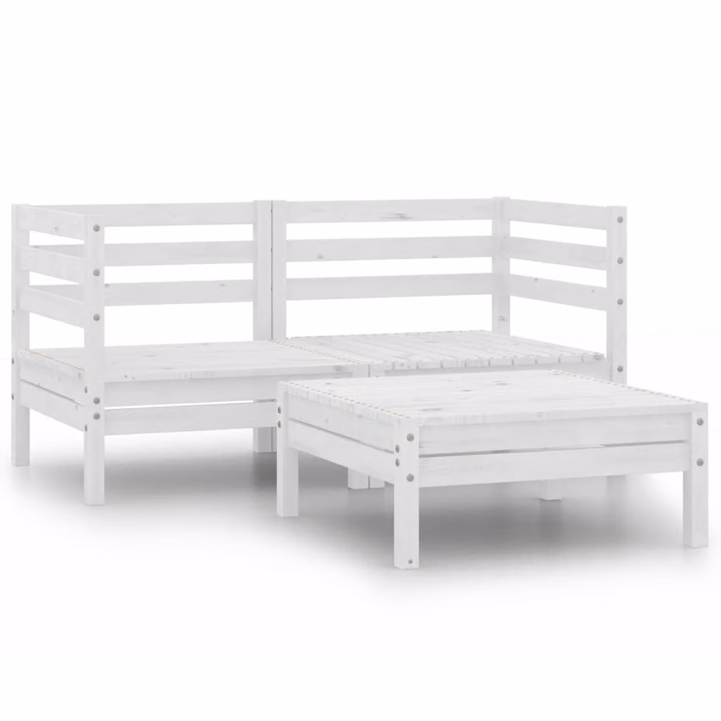Set Divani da Giardino 3 pz Bianco in Legno Massello di Pino