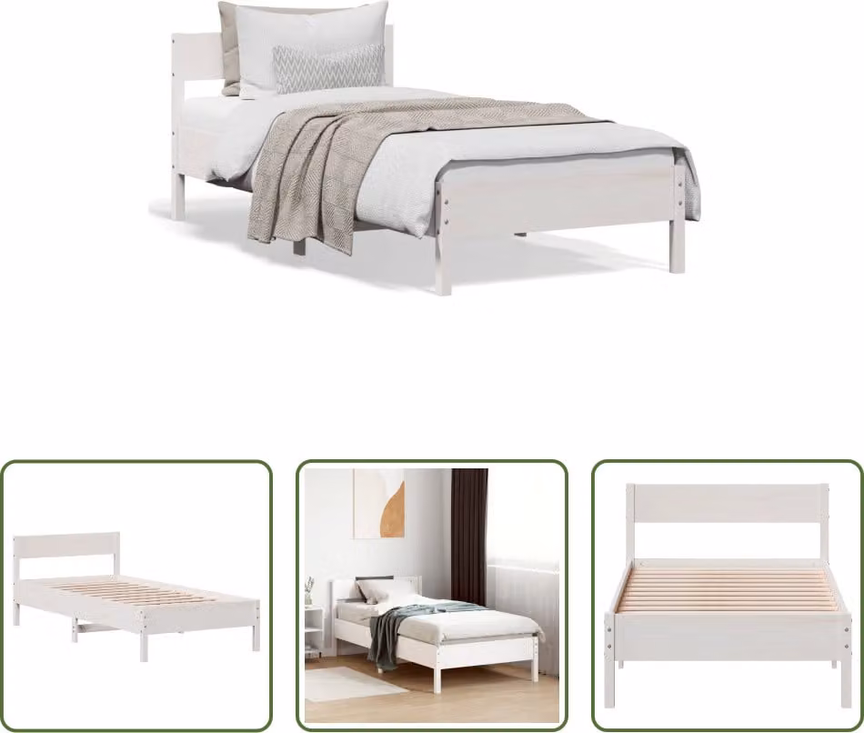 The Living Store Letto in legno massiccio senza materasso bianco 90x200 cm in legno di pino