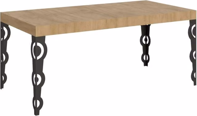 Tavolo allungabile moderno Ityhome in rovere e metallo, L/P/H: 90 x 90 x 77 cm, estensibile fino a 156 cm, colore quercia e antracite