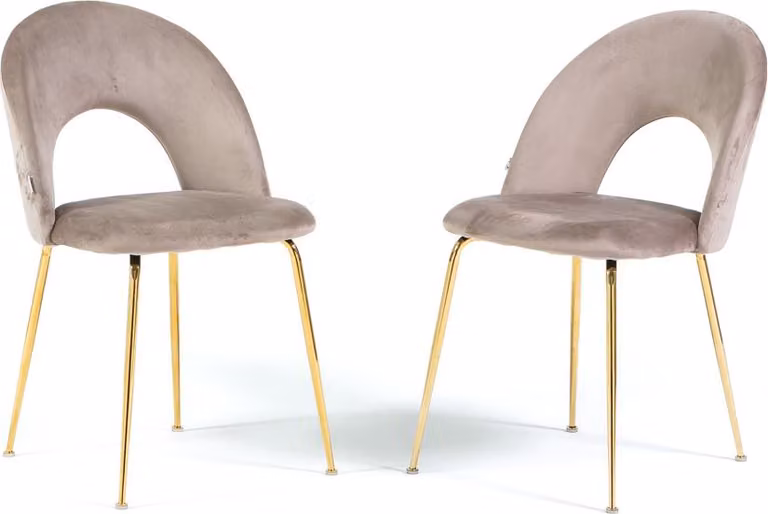 Set di 2 sedie da pranzo in velluto con schienale sagomato e gambe in metallo, design elegante e moderno per casa e ristorante MARGOT - Taupe/Gold