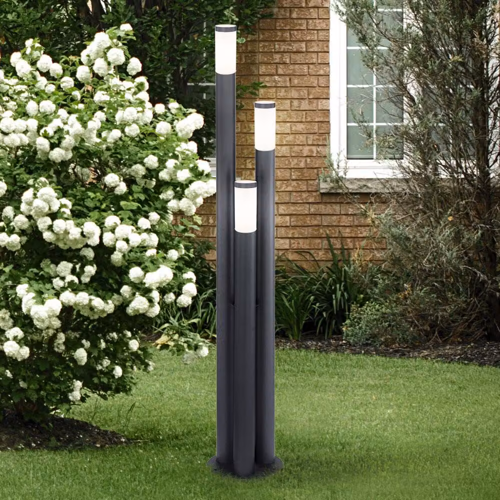 Lampada da terra, acciaio inox, antracite, 3 colonne, H 170 cm