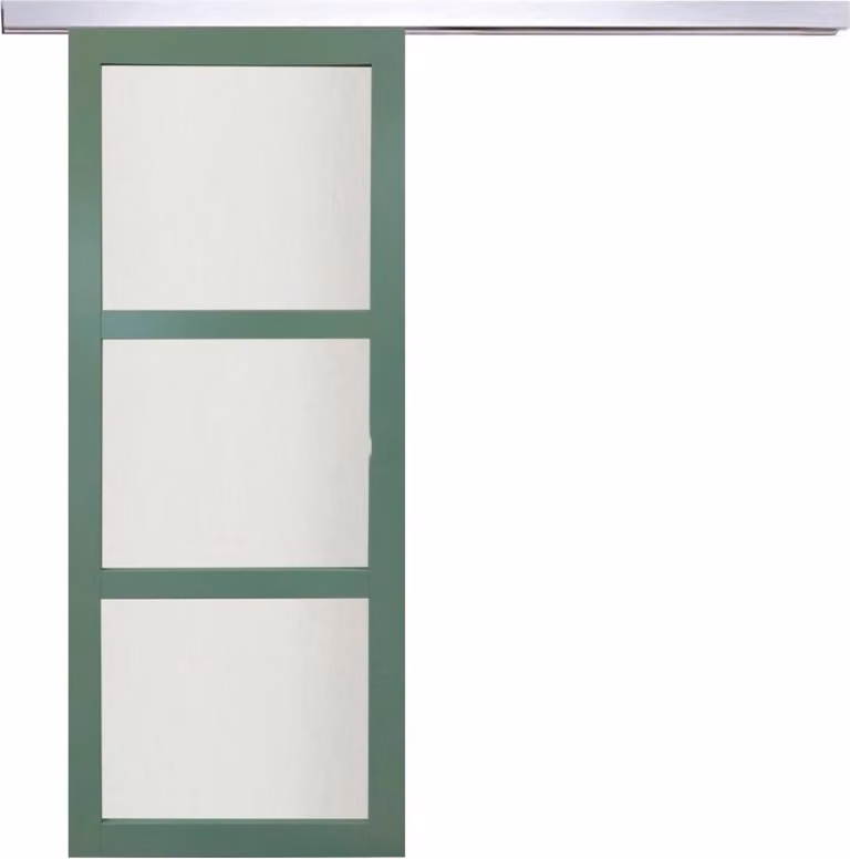 Porta scorrevole verde chiaro con vetro H204 x L73 cm, binario in alluminio Gd Menusierie