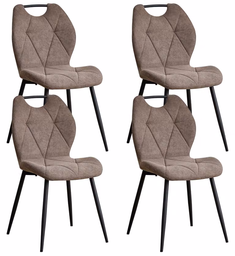 Set di 4 sedie da pranzo - Sedie da pranzo in stile scandinavo - Rivestimento in lino - Gambe in metallo - Seduta imbottita - Colore marrone