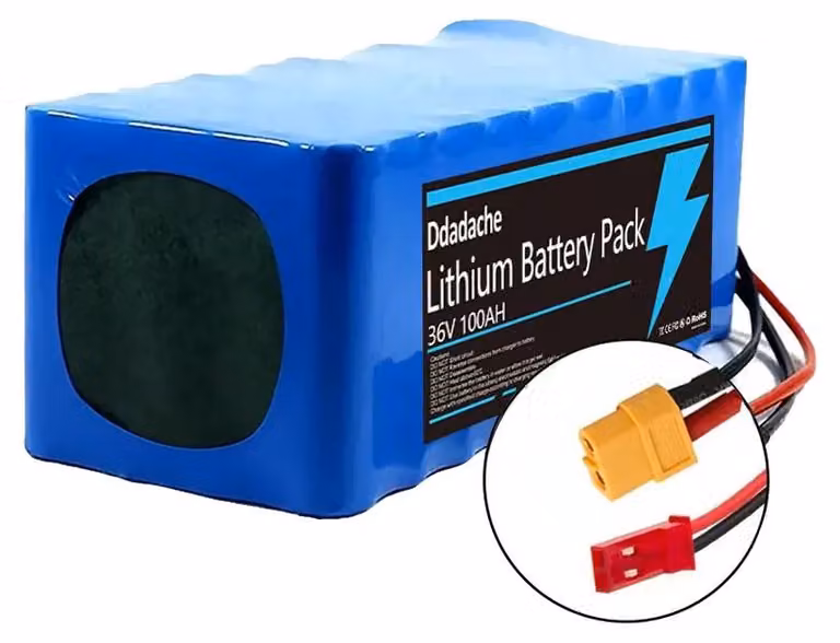 Batteria agli ioni di litio, capacità 100Ah, protezione BMS, connettori XT60-JST