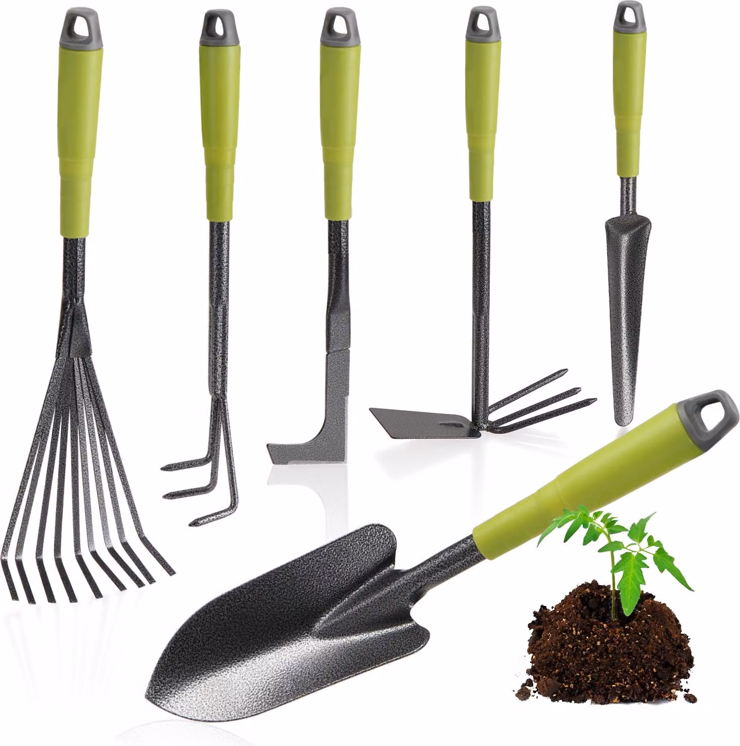set di attrezzi da giardino da 6 pezzi com-four® - set da giardino con zappa doppia, piccolo coltivatore, raschietto per giunti, rastrello a mano, cazzuola per fiori - attrezzi da giardino per piante e giardinaggio