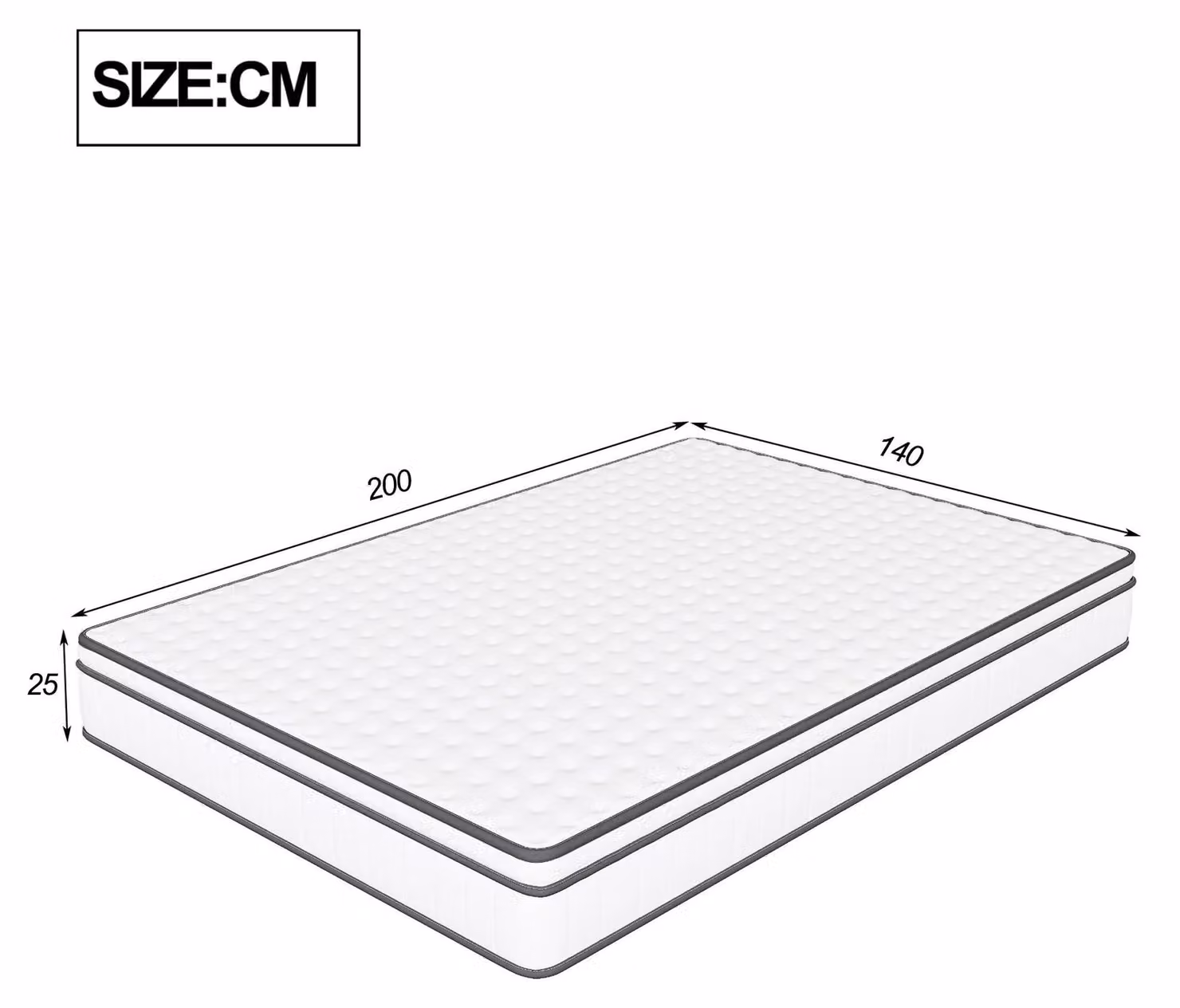 Materassi - Materasso a molle insacchettate - 140x200 cm - Durezza media - Altezza 25 cm - Bianco