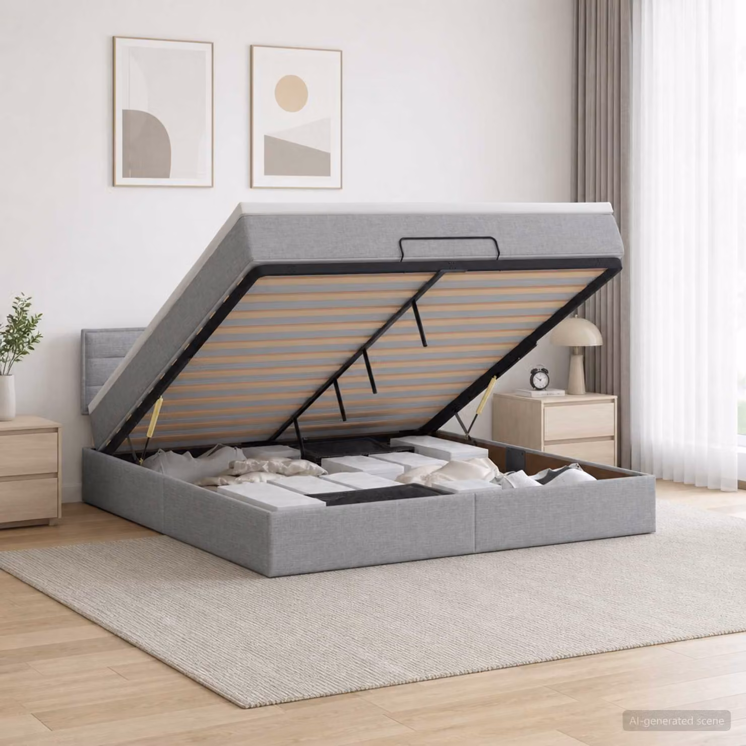 Letto Ottomano con Materasso e Illuminazione LED vidaXL, Grigio e Bianco, L/P: 140 x 190 cm