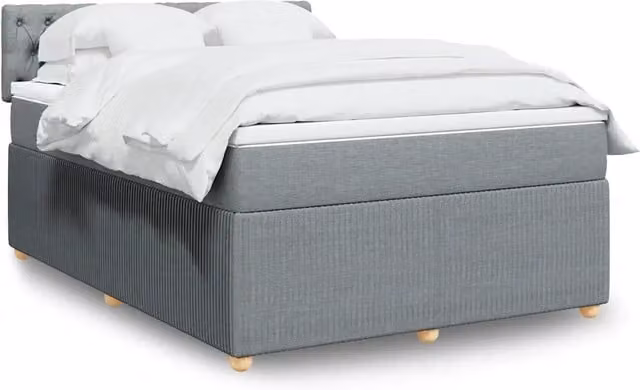 Letto Ibrido vidaXL con Giroletto a Molle e Materasso in Tessuto Grigio e Bianco L/P: 140 x 200 cm
