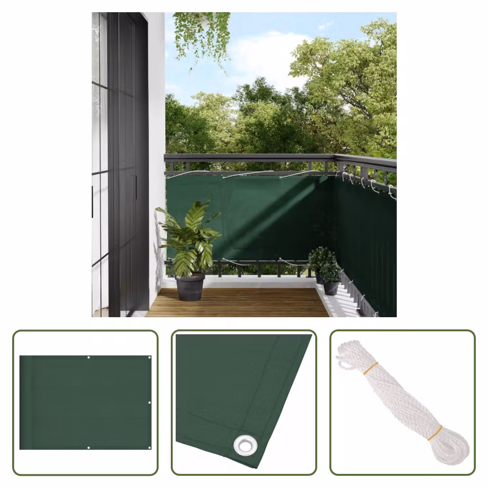The Living Store Protezione per balcone verde scuro 75x800 cm 100% poliestere Oxford