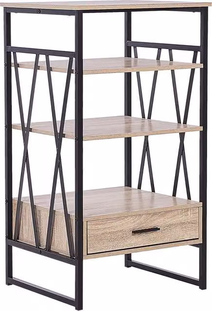 Consolle Beliani in stile industrial con ripiani in legno marrone e struttura in metallo nero opaco per home office o ingresso