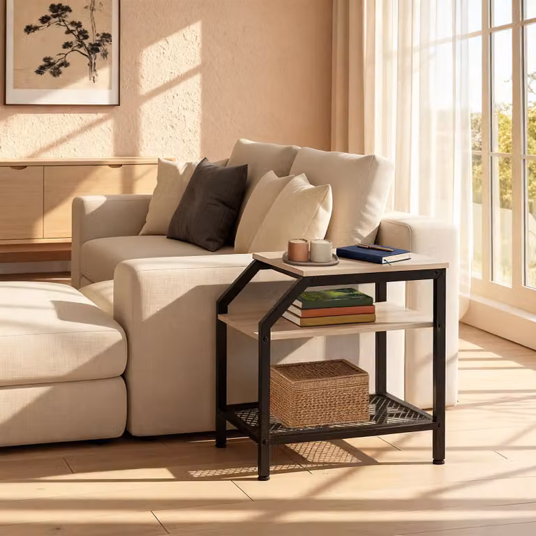Tavolino Industriale tectake in Legno Rovere e Metallo, Colore Beige e Marrone, L/P/H: 58,5 x 36,5 x 59,5 cm