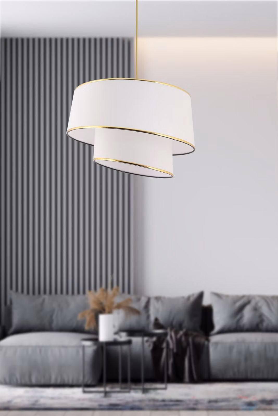 Opviq, Barette - Bianco, Oro,Lampadario, Bianco, Corpo in metallo, 32 x 32 x 70 cm