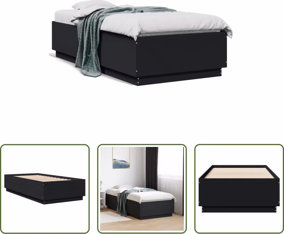 The Living Store Struttura letto nera 90x190 cm in materiale ligneo