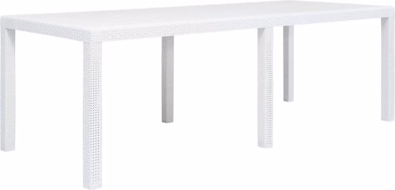 The Living Store Tavolo da giardino bianco 220 x 90 x 72 cm in plastica effetto rattan