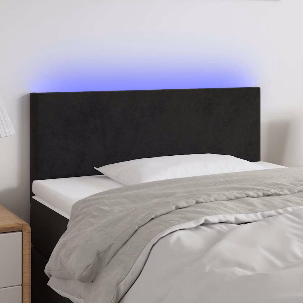 Testiera per letto vidaXL in velluto nero con illuminazione LED e porta di ricarica USB, L 100 cm, P 5 cm, H 78-88 cm