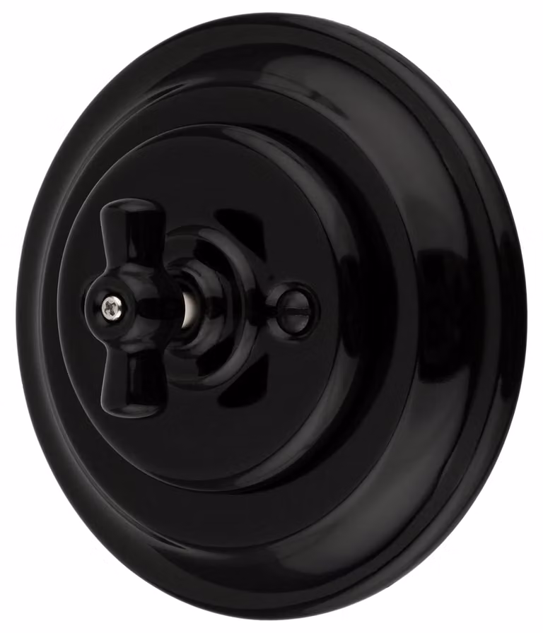 Interruttore rotante in porcellana, modello PR1, colore nero, diametro 100 mm, 250 V, 10 A
