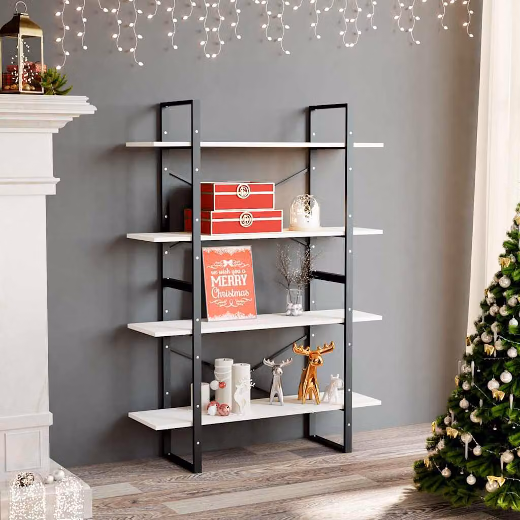 Libreria Industrial in Legno di Pino e Metallo vidaXL, Bianca, L 100 cm x P 40 cm x H 30 cm x 4 Ripiani