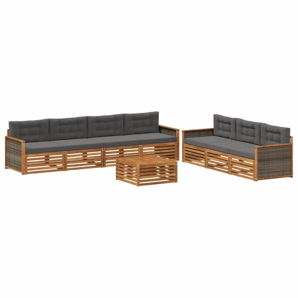 Set di mobili da giardino vidaXL composto da 8 pezzi con divano a 3 posti, poltrone e tavolino da caffè in legno di acacia trattato, colori beige e antracite – 2