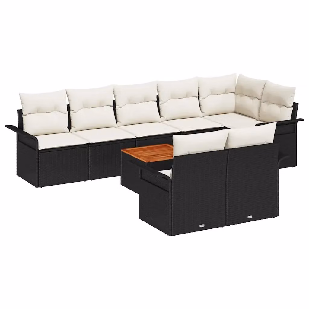 Set Divano da Giardino vidaXL a forma a U in Polyrattan Nero con Cuscini e Tavolino da Esterno – 2
