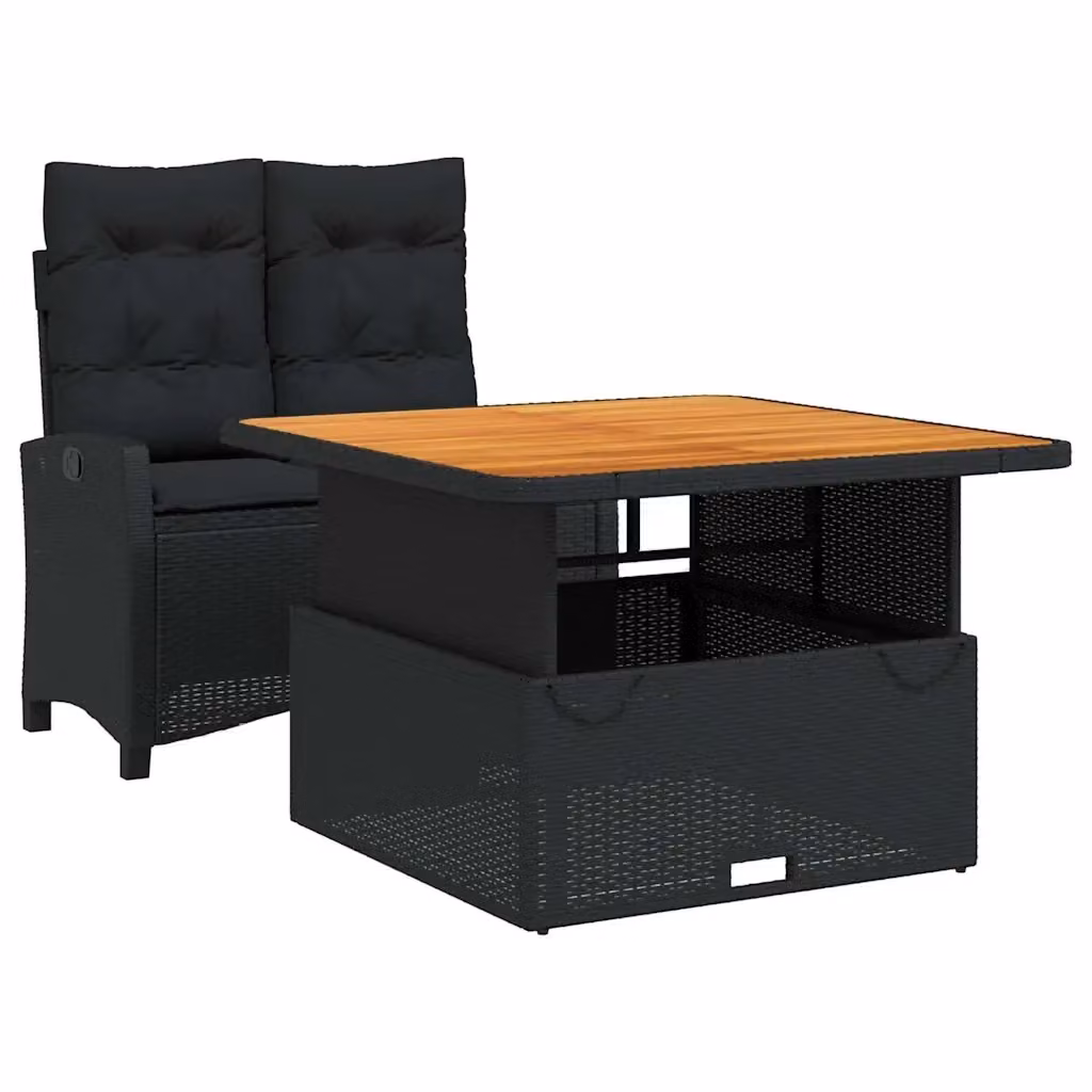 Set da Pranzo da Giardino vidaXL in Polyrattan e Legno di Acacia con Cuscini, Nero e Marrone – 2